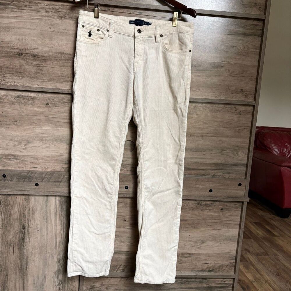 Ralph Lauren Sport Cream Corduroy Skinny Straight Pants 10 Retro Minimalist Boho